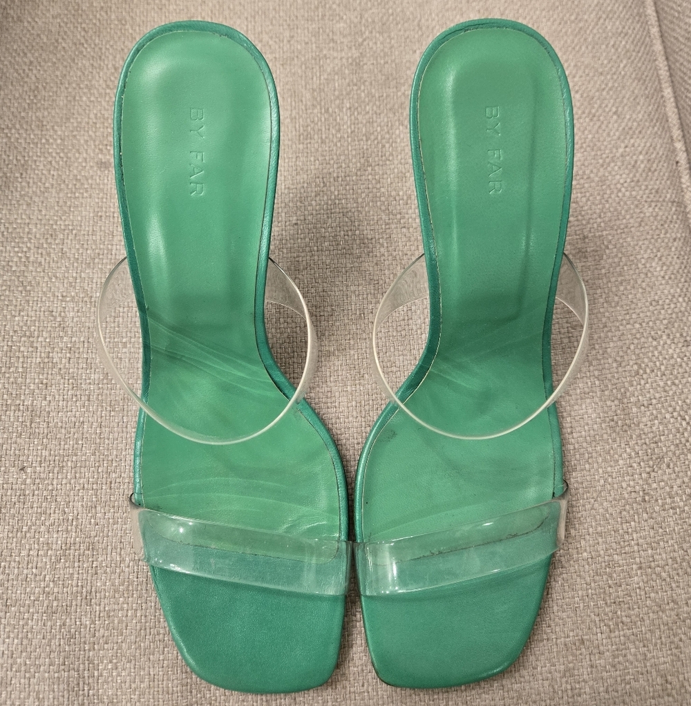 BY FAR Emerald Green Heeled Sandals